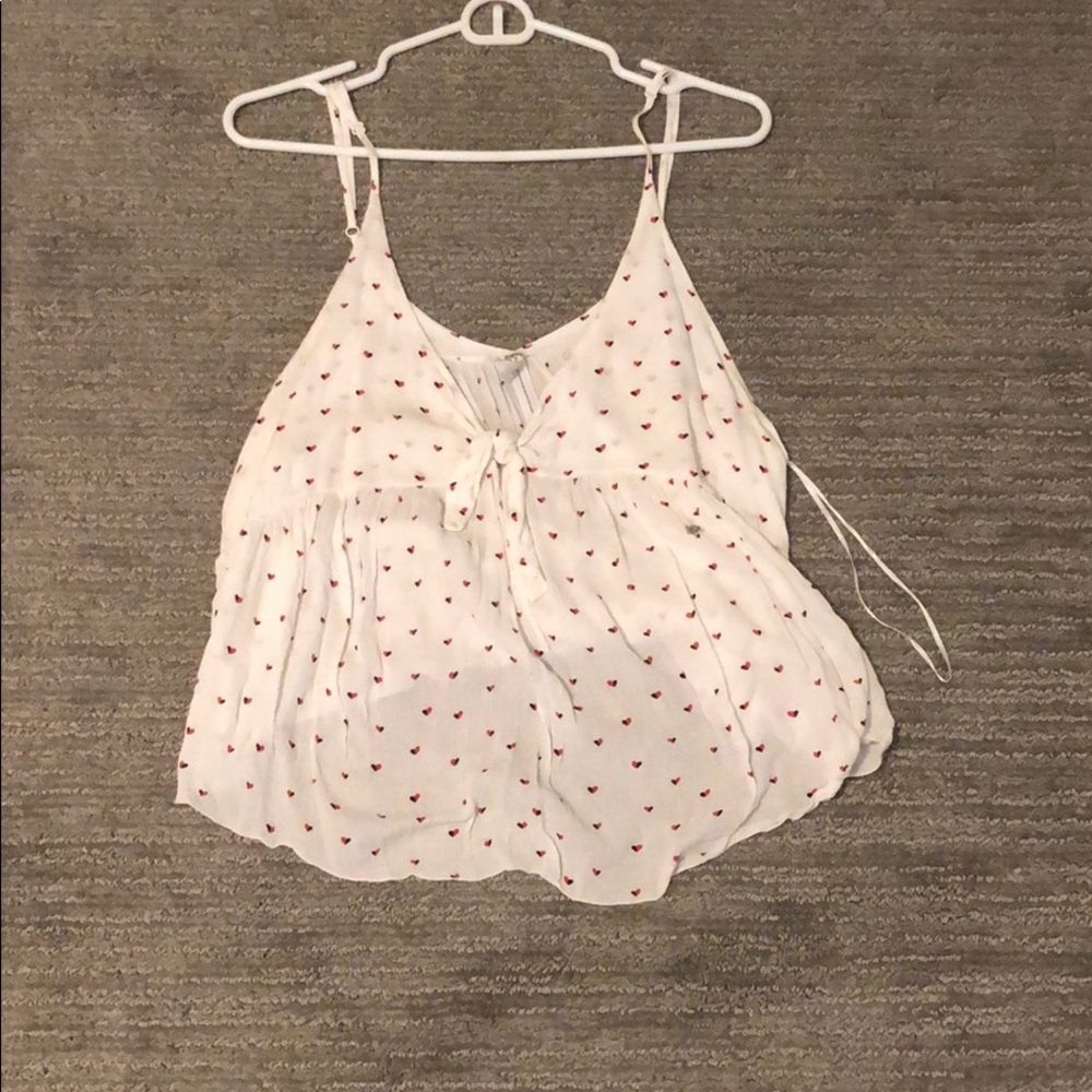 Free People white faux tie flowy tank with hearts